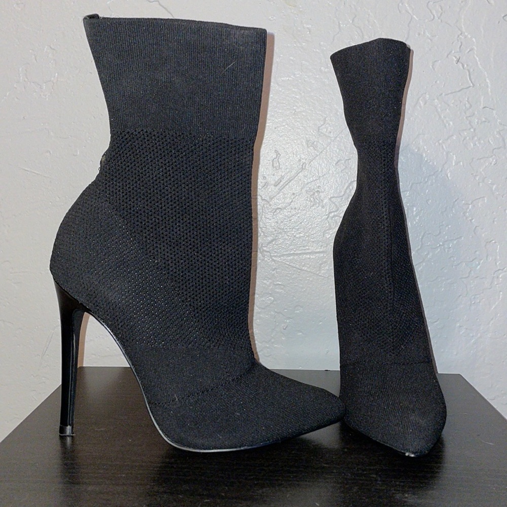 Steve Madden Black Stretch Sock Stiletto Ankle Boots